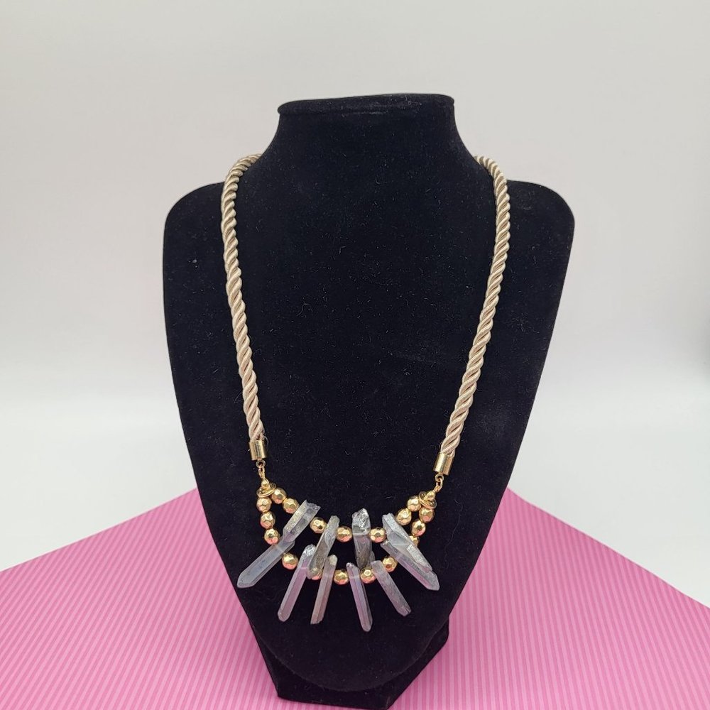 Chico's Enya Short Geo Bib Necklace Gold Tone Gems